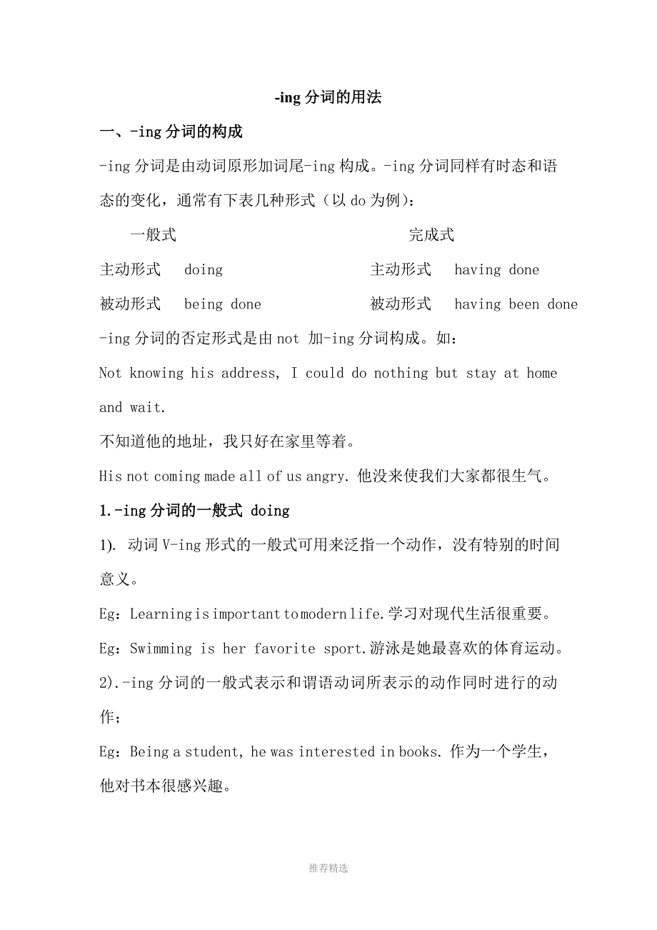 高二英语动词ing用法归类总结Word版_第1页