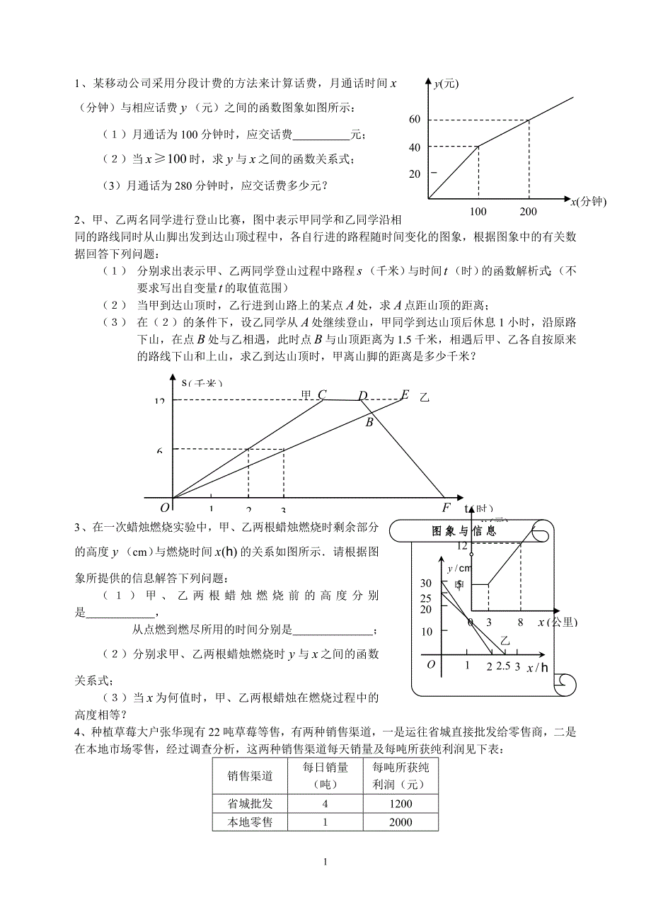 一次函数应用题精选_第1页