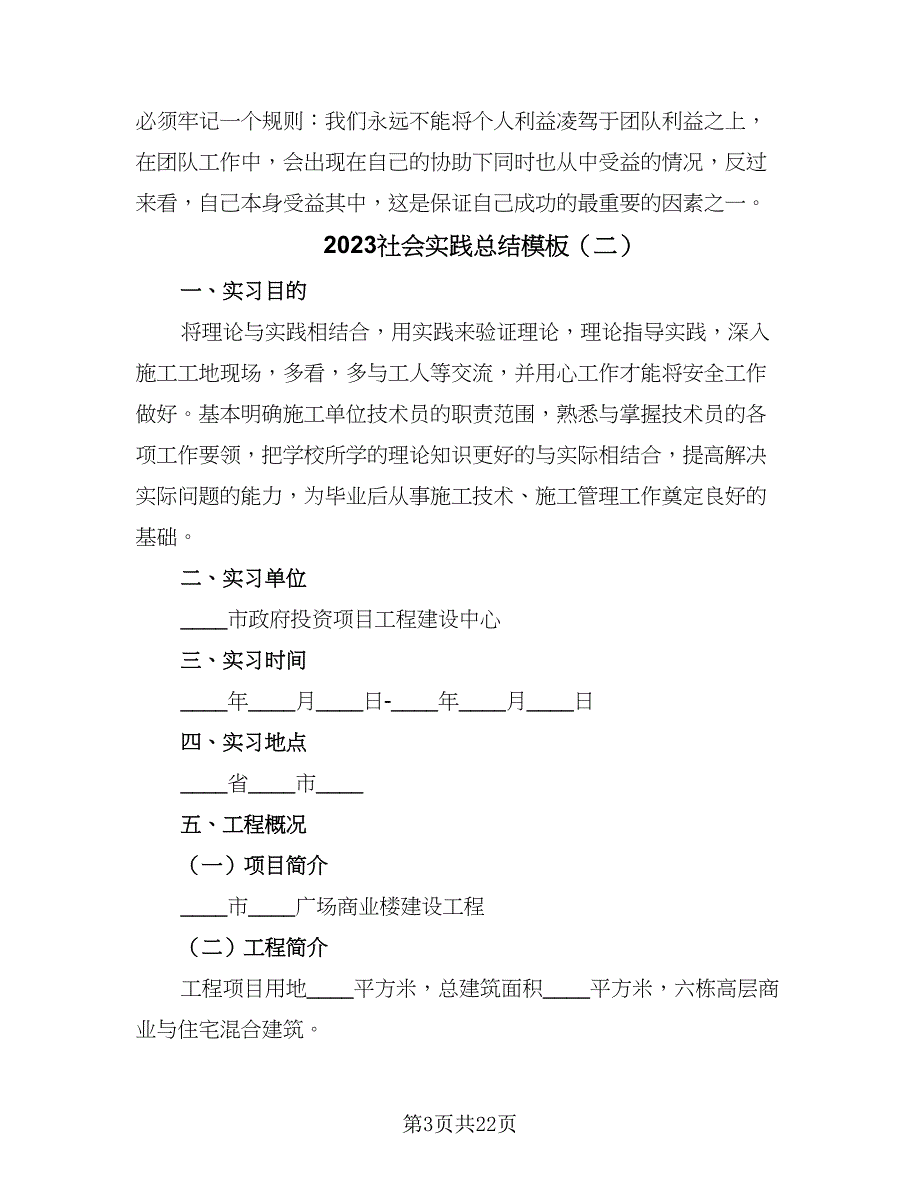 2023社会实践总结模板（6篇）_第3页