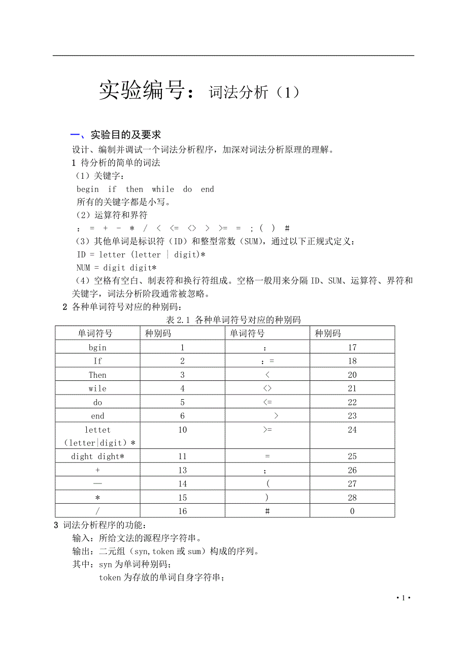 编译原理 实验(一).doc_第1页