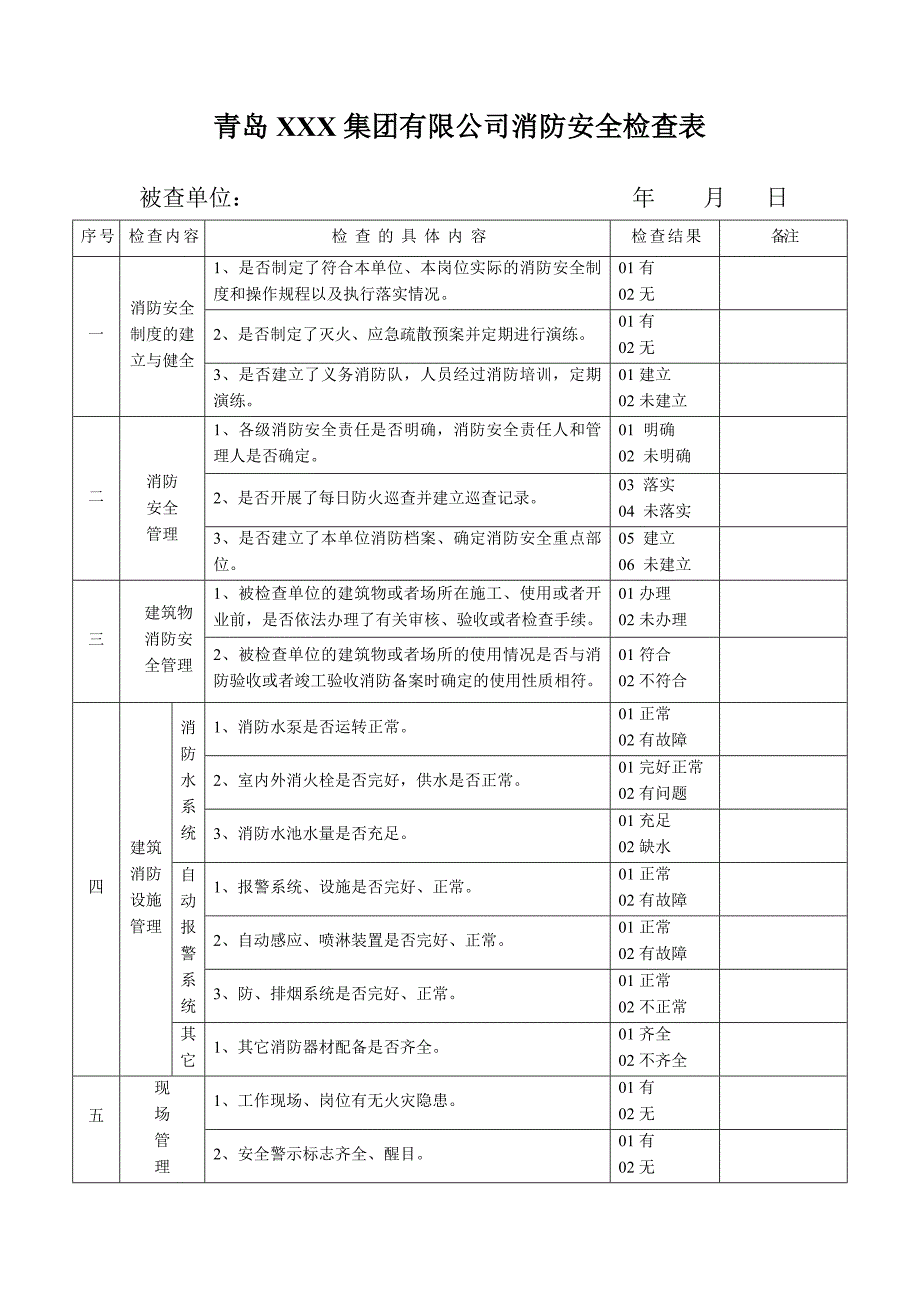 集团公司消防安全检查表_第1页