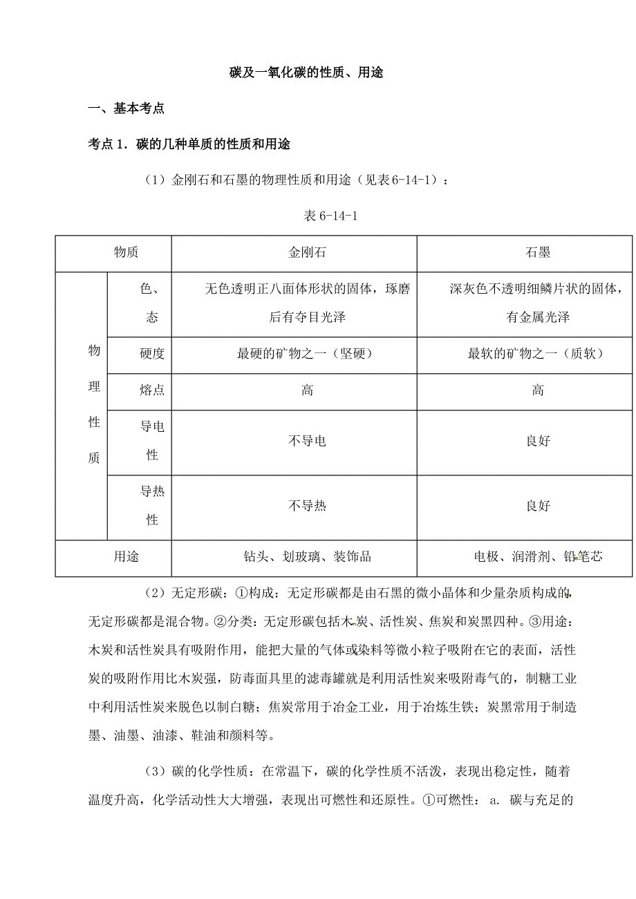 中考化学第一轮复习考点分析碳及一氧化碳的性_第1页