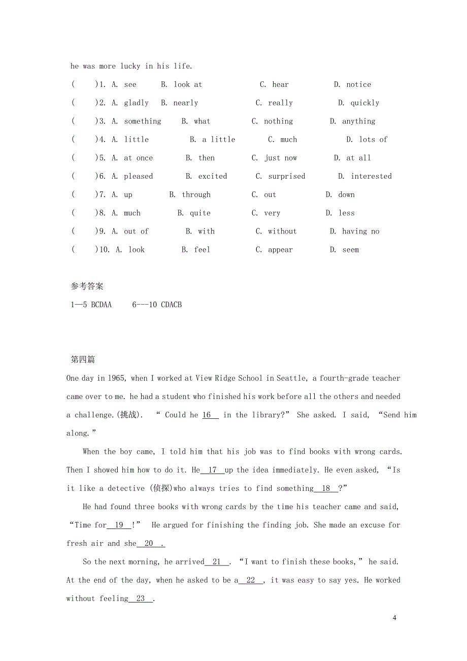 2019年中考英语二轮复习 完形填空题（3）2_第4页