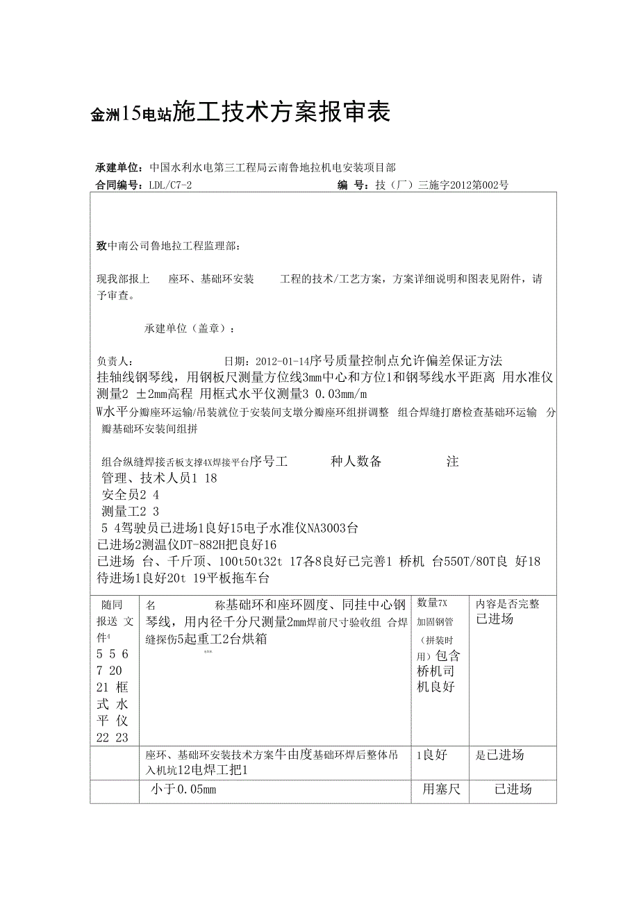 座环基础环安装施工技术措施_第1页