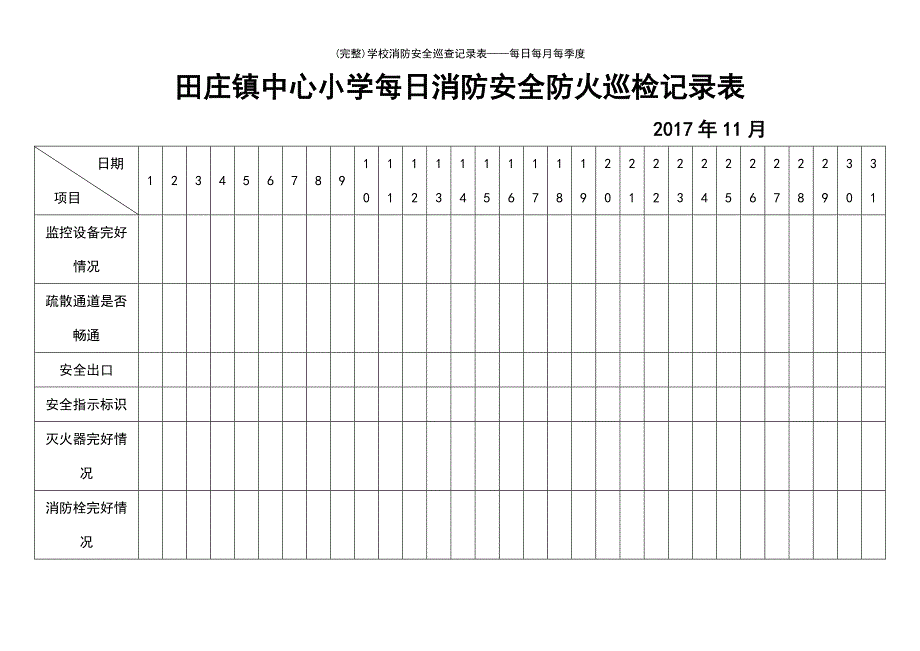 (最新整理)学校消防安全巡查记录表——每日每月每季度_第2页