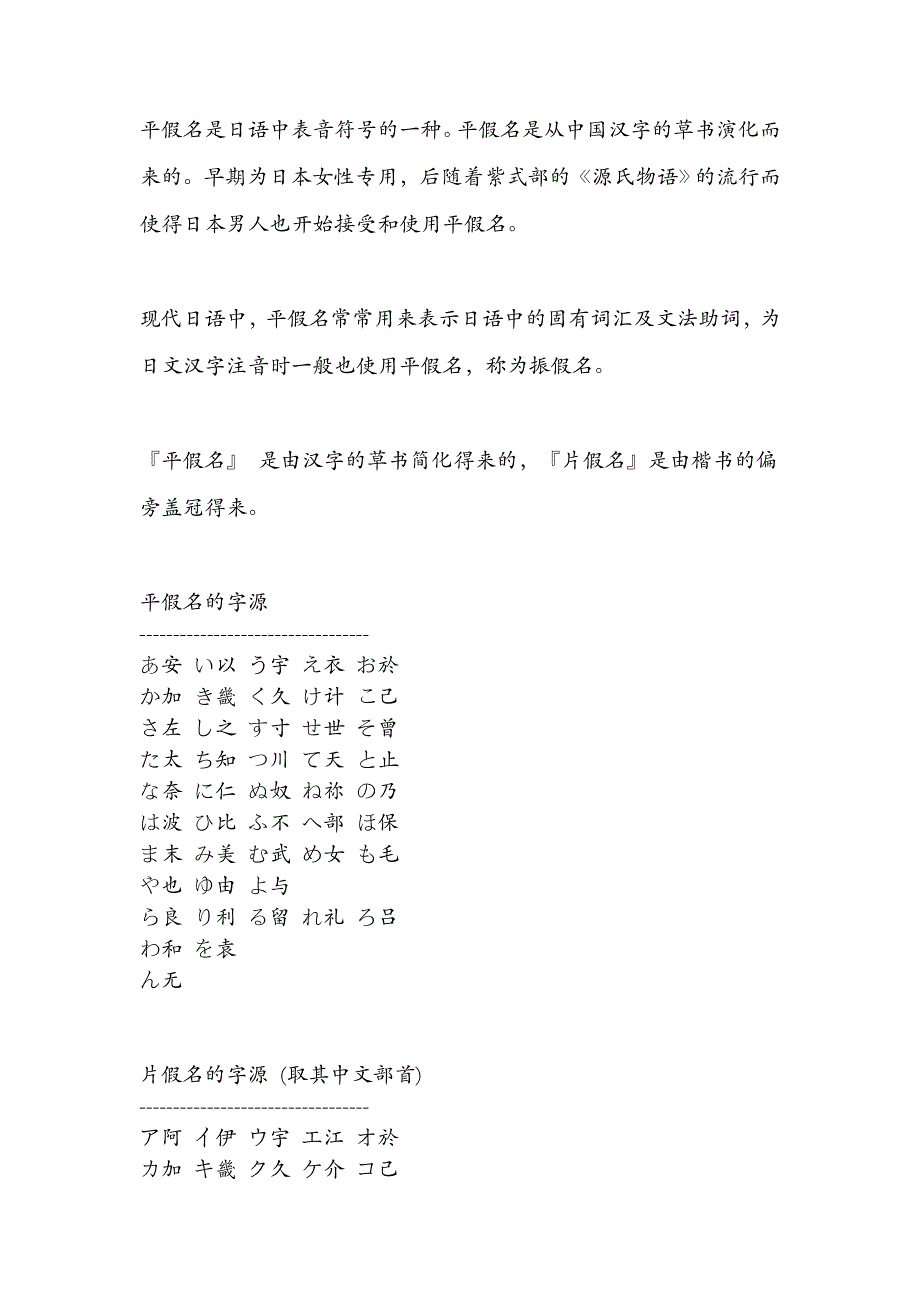 日语平假名、片假名以及对应汉字来源.doc_第1页