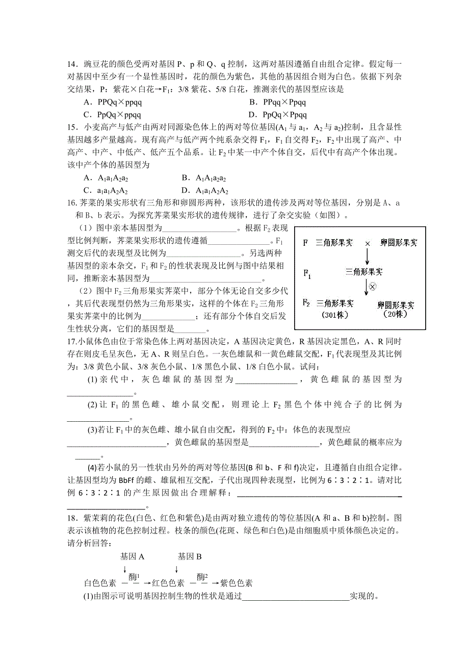 高三生物单元测试题基因的自由组合定律_第3页