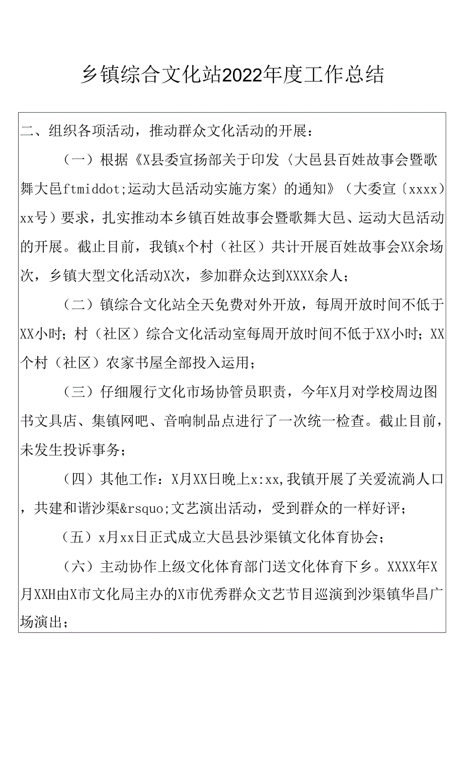 乡镇综合文化站2022年度工作总结.docx_第1页