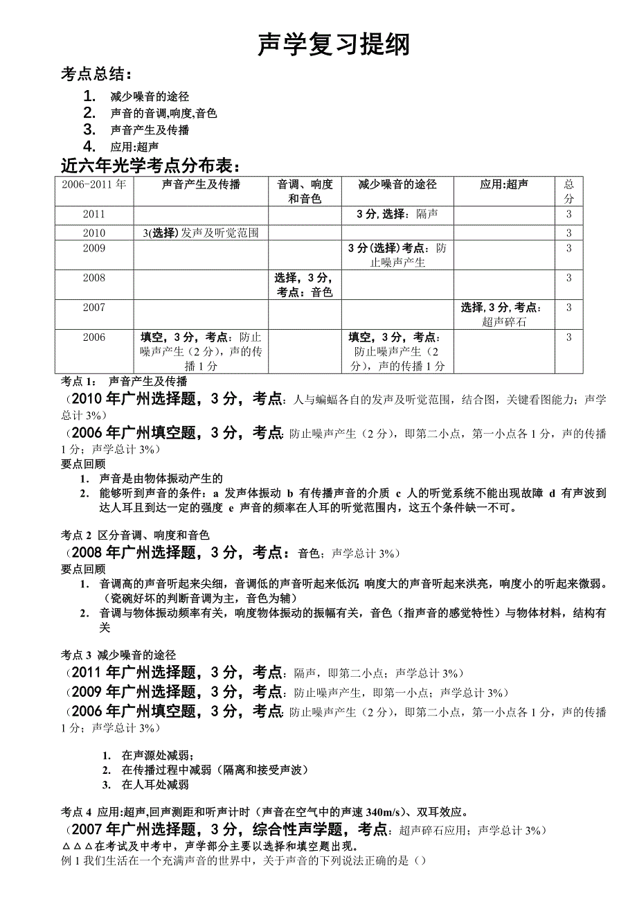 广州市中考复习专题声学_第1页