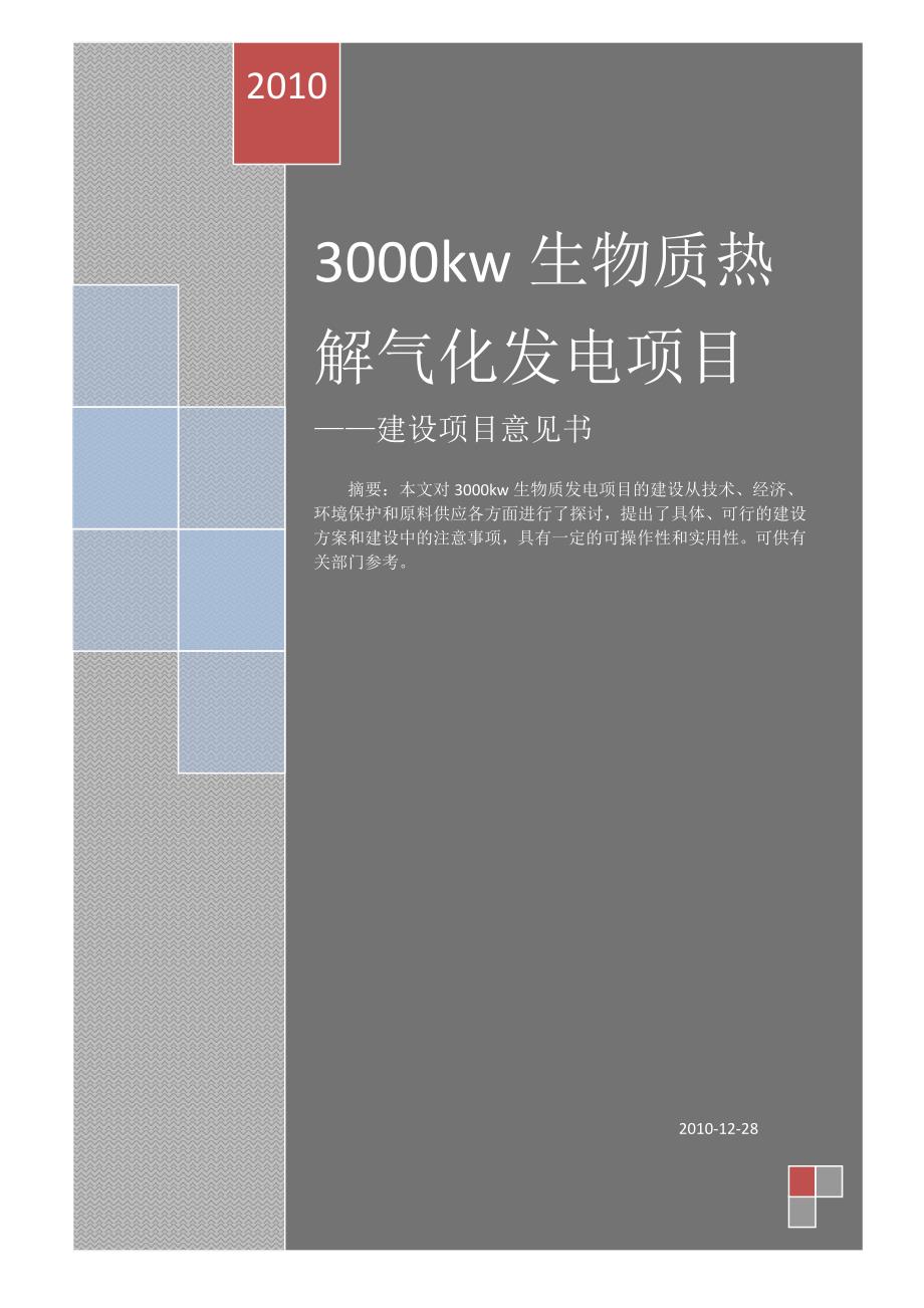 黑龙江某农场3000kw生物质热解气化发电建设项目意见书_第1页