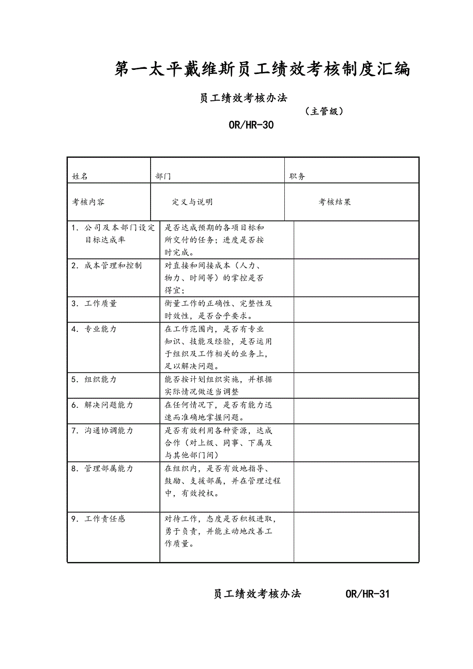 第一太平戴维斯员工绩效考核制度汇编_第1页