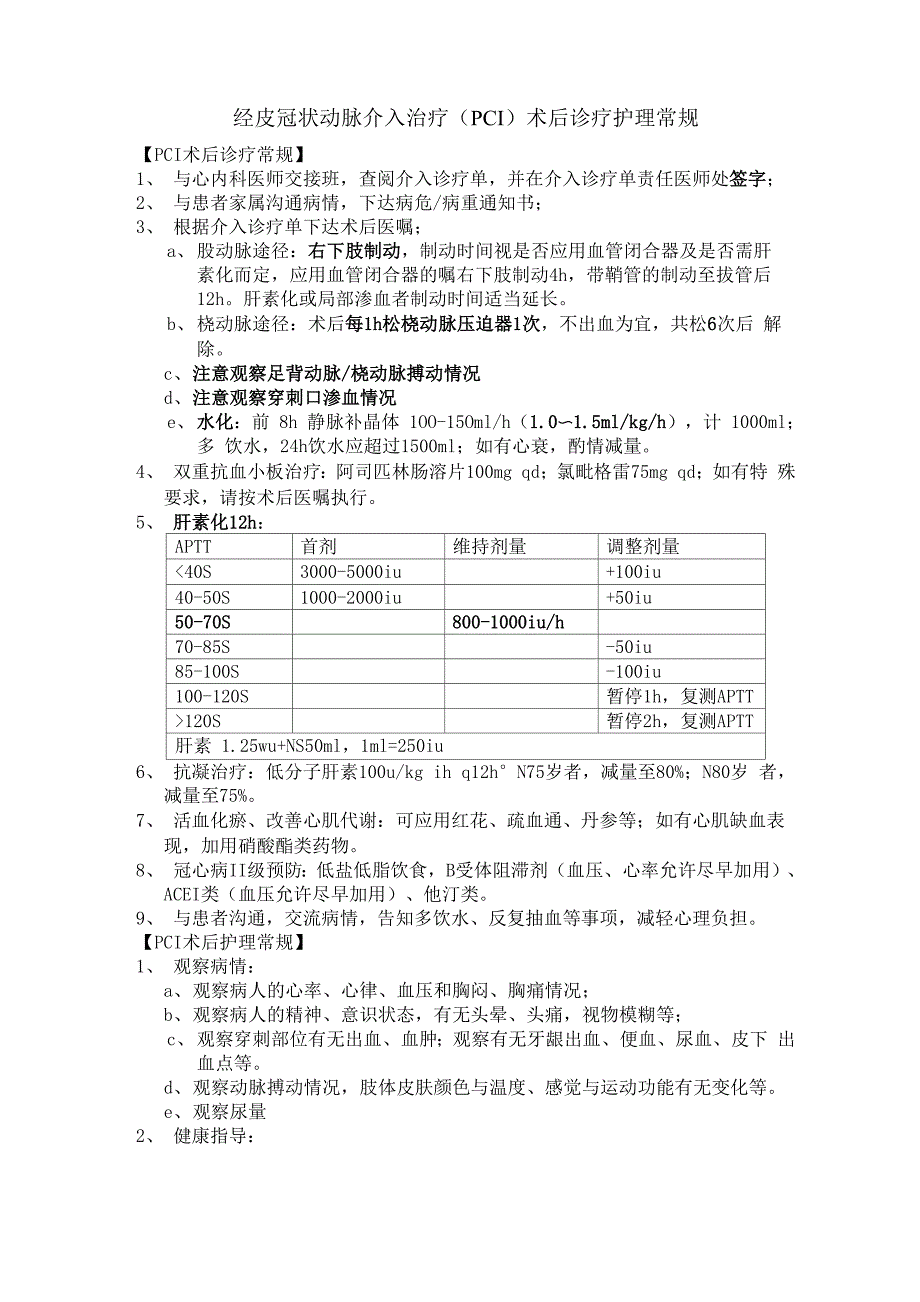 PCI术后诊疗常规_第1页