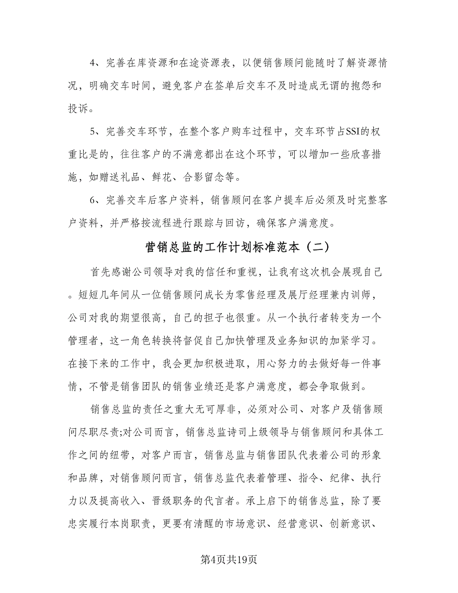 营销总监的工作计划标准范本（5篇）_第4页