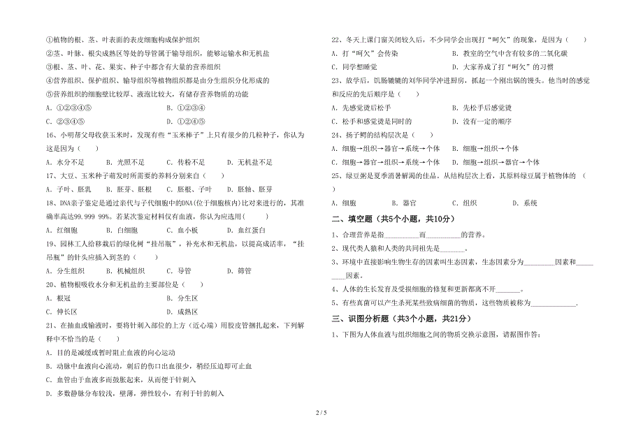 人教版七年级上册《生物》期末测试卷及答案【审定版】.doc_第2页