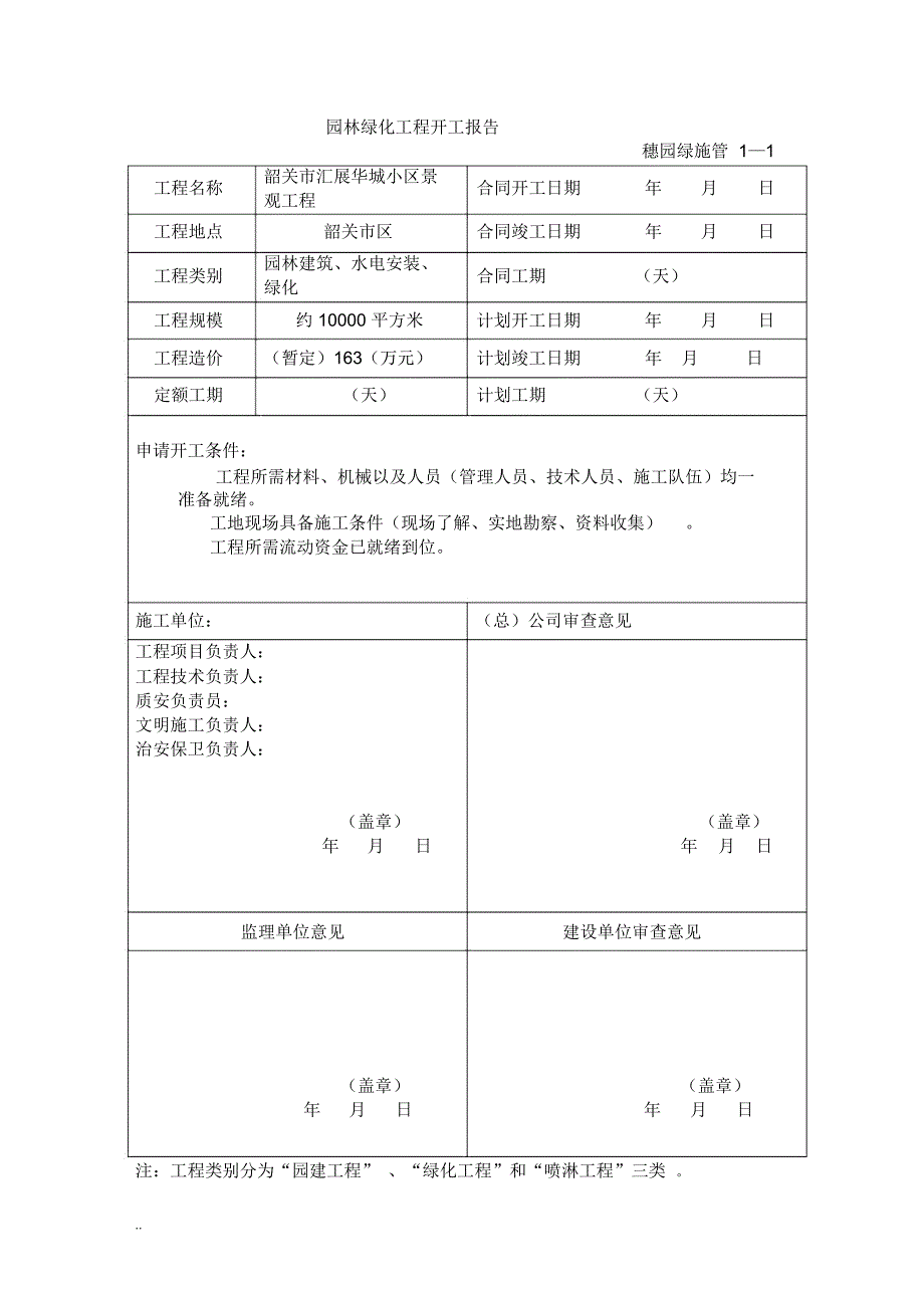 小区景观工程园林绿化资料表格_第1页