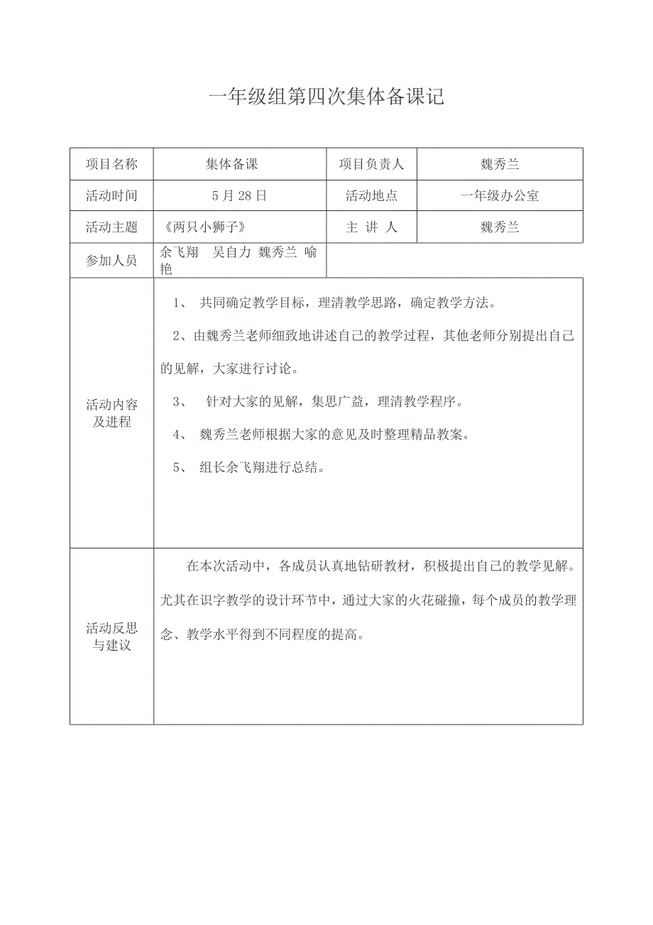 一年级组第四次集体备课记_第1页