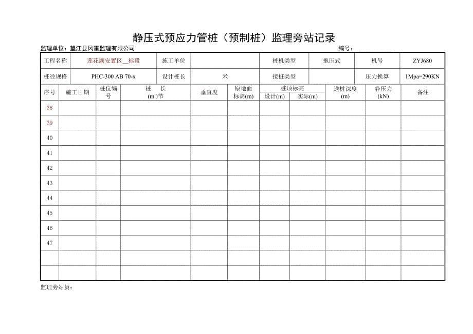 静压式预应力管桩监理旁站记录_第5页