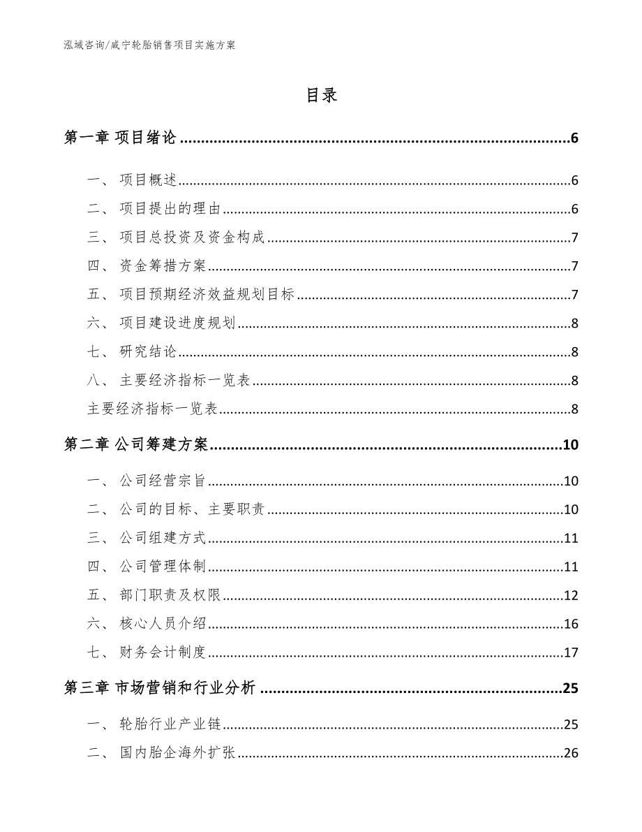 咸宁轮胎销售项目实施方案【模板范文】_第1页