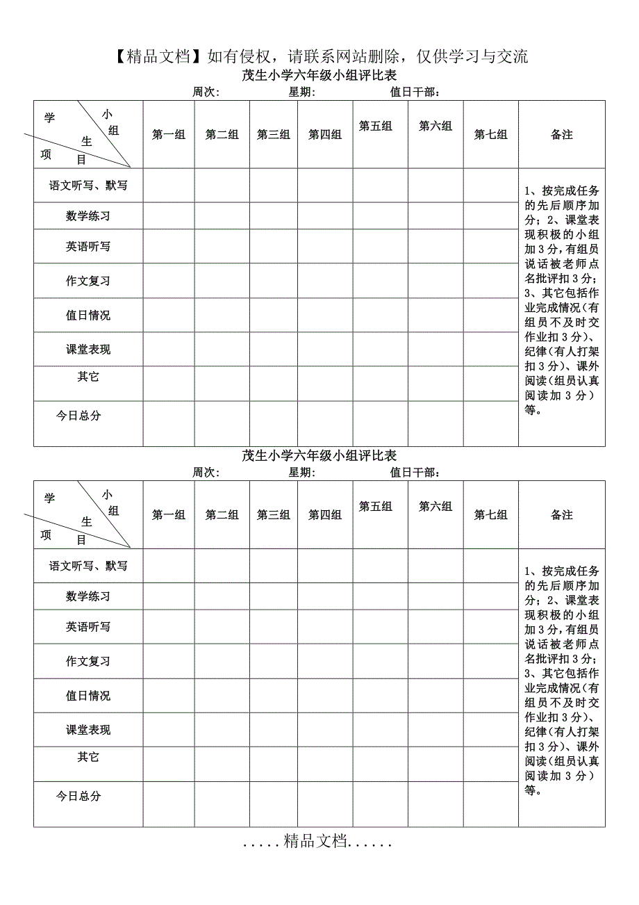 班级小组评比表_第2页