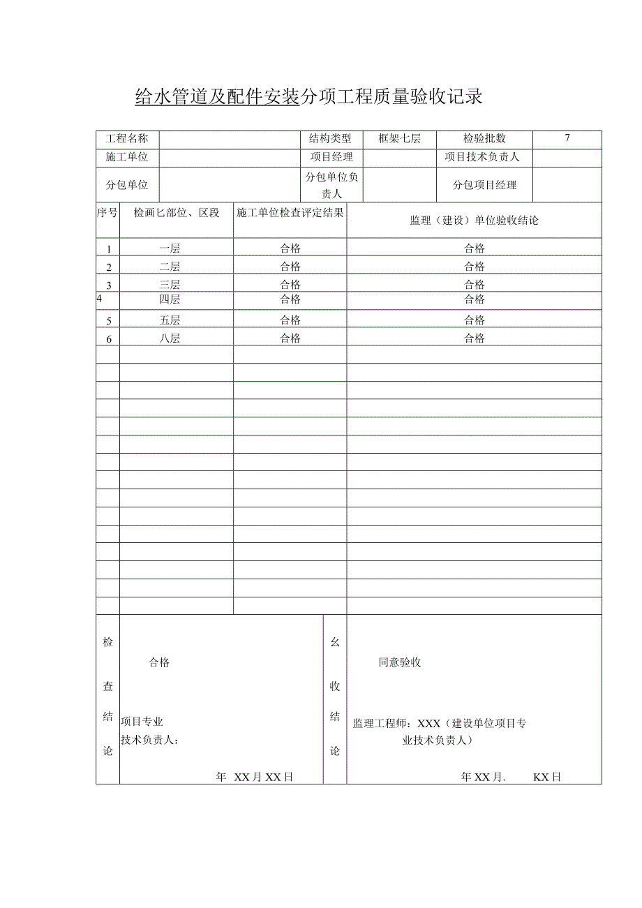 给水管道及配件安装分项工程质量验收记录_第1页