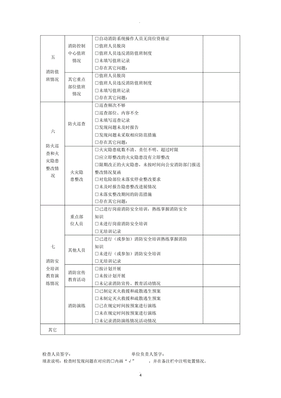 消防安全检查记录表98423_第4页