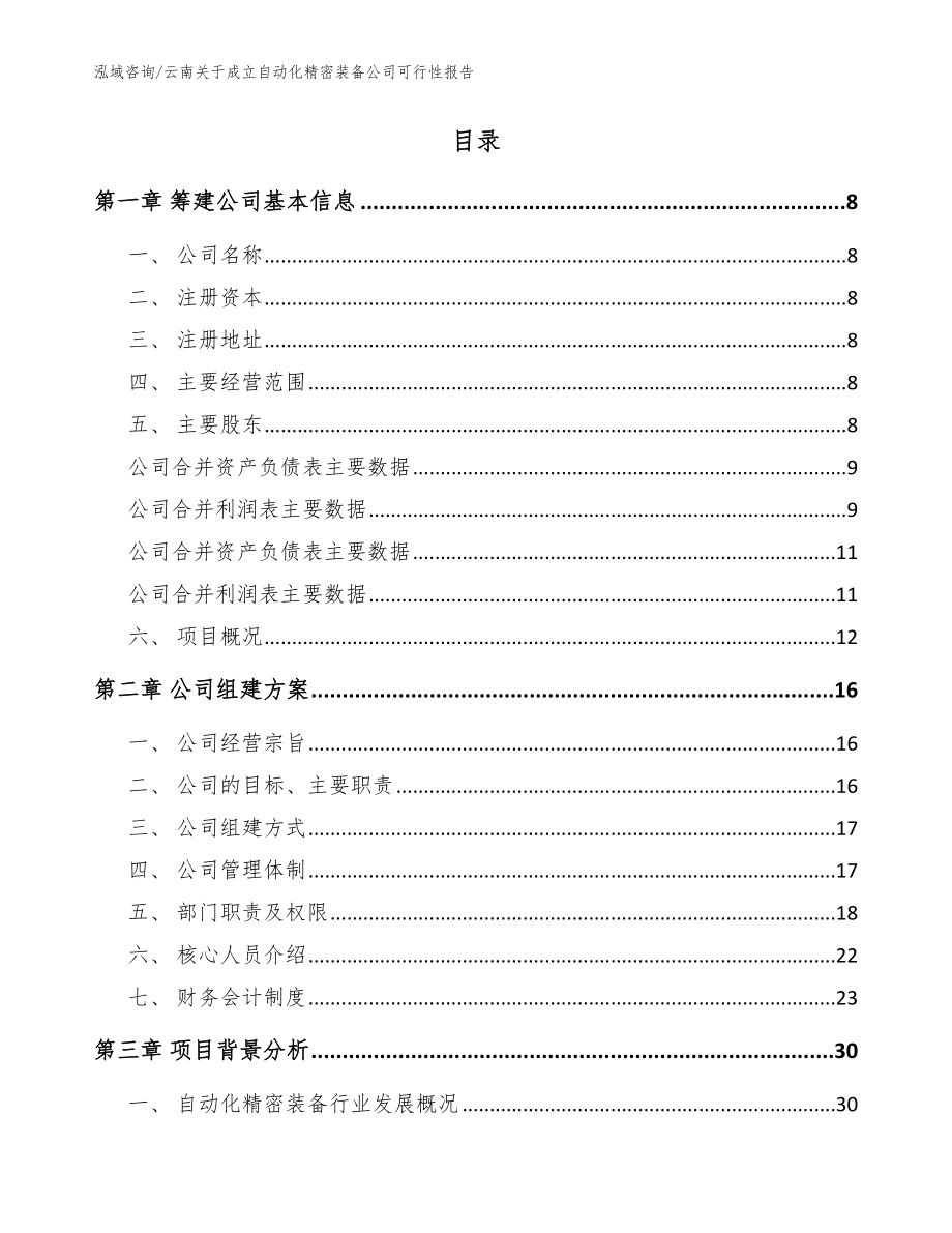 云南关于成立自动化精密装备公司可行性报告_模板参考_第2页