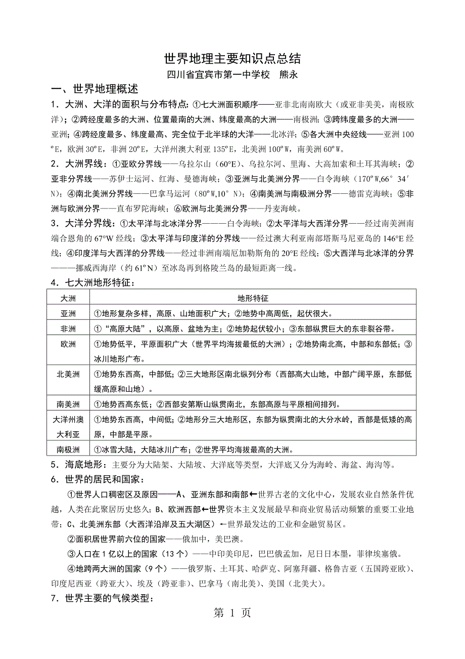 2023年世界地理主要知识点总结.doc_第1页