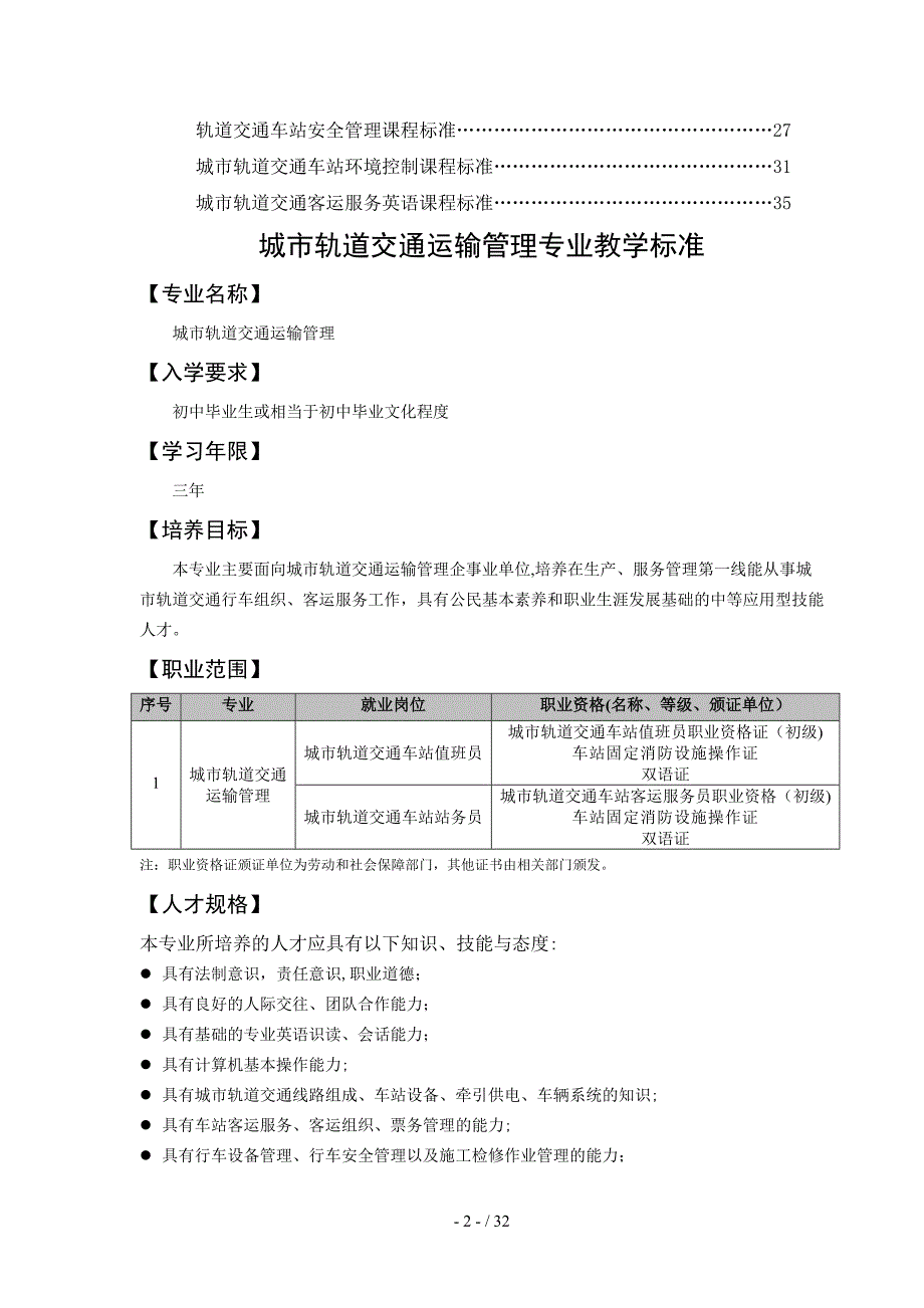 城市轨道交通运输管理专业教学标准_第2页