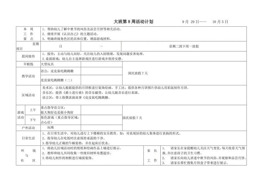 幼儿园大班周计划表夏季.doc_第5页