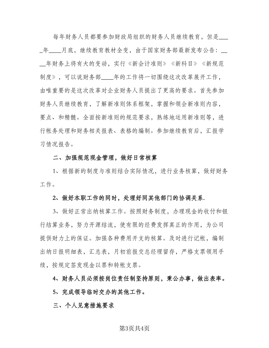 2023年公司财务部职员的个人工作计划格式范文（二篇）_第3页