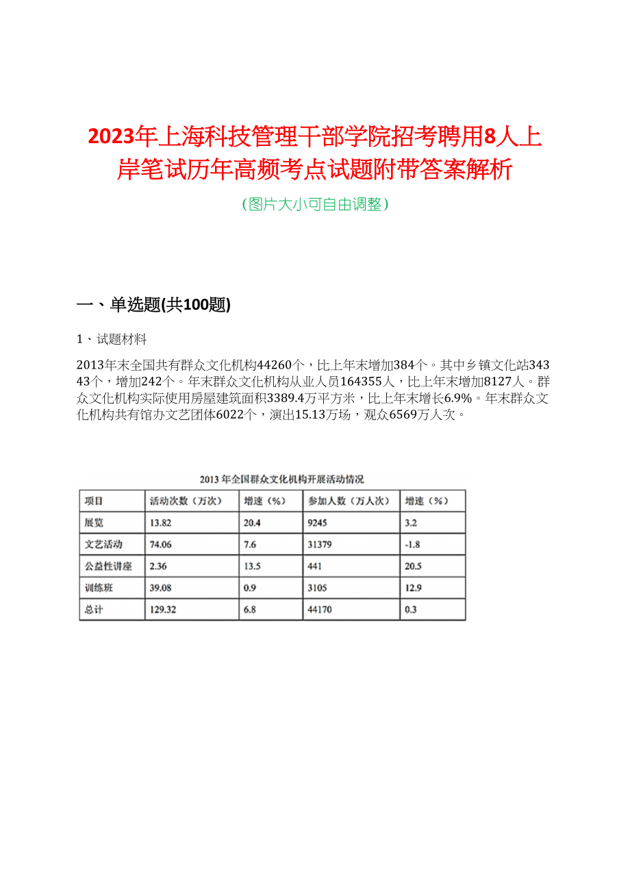 2023年上海科技管理干部学院招考聘用8人上岸笔试历年高频考点试题附带答案解析_第1页