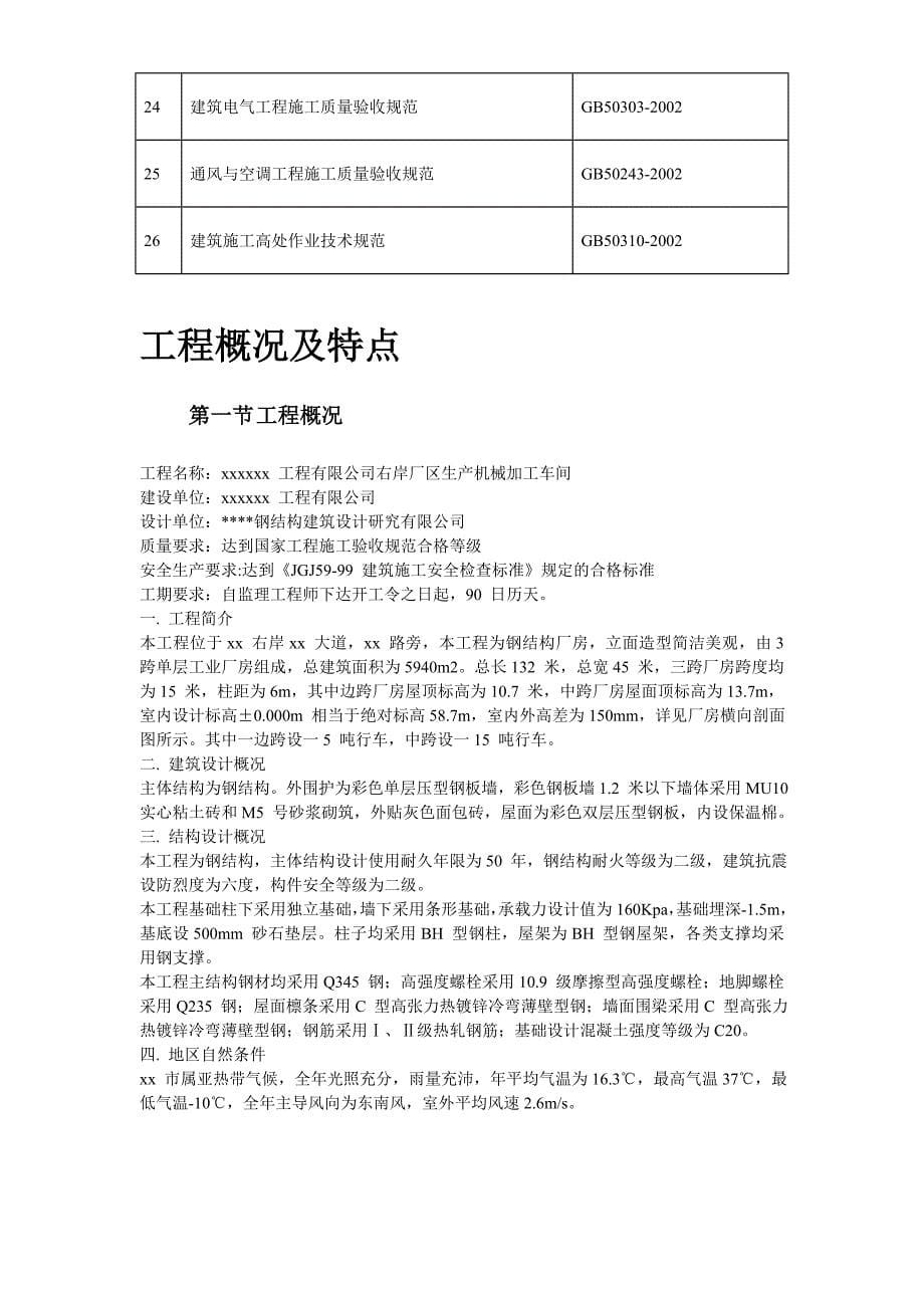 某加工车间厂房工程钢结构安装及土建施工组织设计.doc_第5页