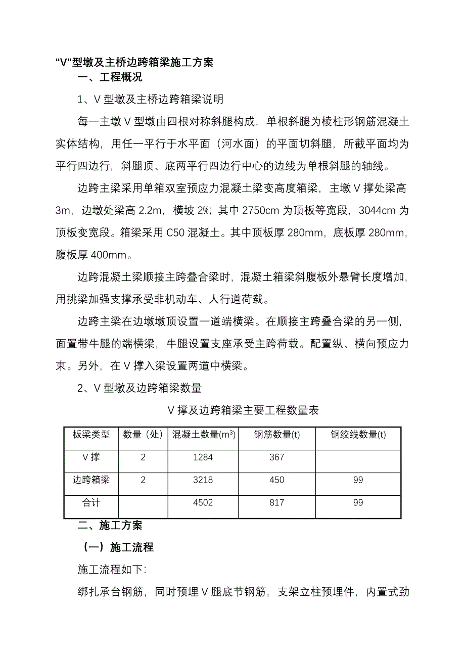 V型墩及主桥边跨箱梁施工方案_第1页