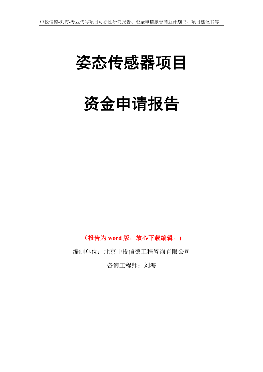 姿态传感器项目资金申请报告模板_第1页