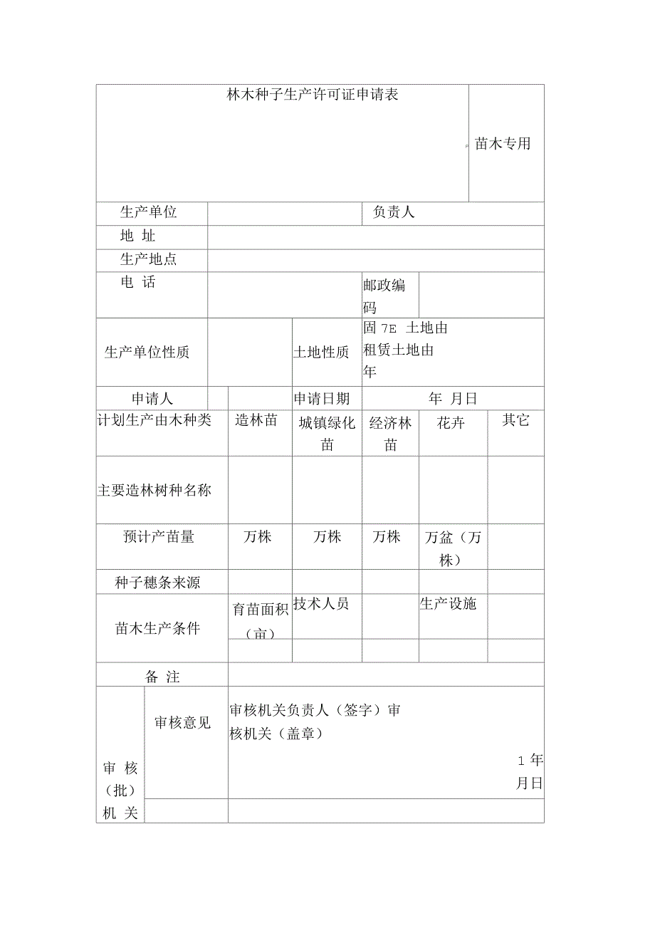 林木种子生产许可证申请表_第1页