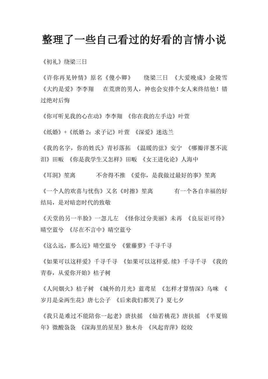 整理了一些自己看过的好看的言情小说(1)_第1页