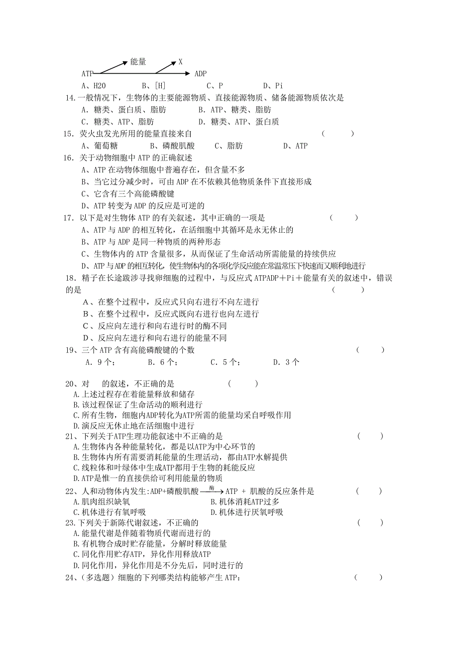 高三生物一轮复习 细胞的能量“通货”—ATP教学案 新人教版必修1_第4页