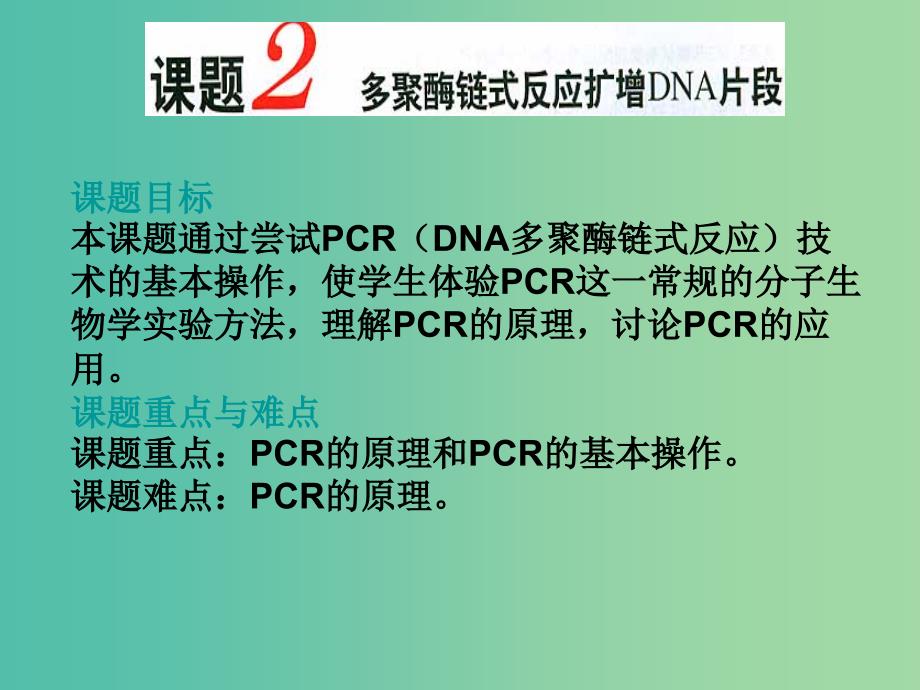 高中生物 专题5 课题2 多聚酶链式反应扩增DNA课件 新人教版选修1.ppt_第1页