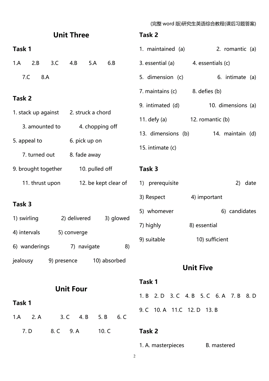 (完整word版)研究生英语综合教程(课后习题答案).doc_第2页