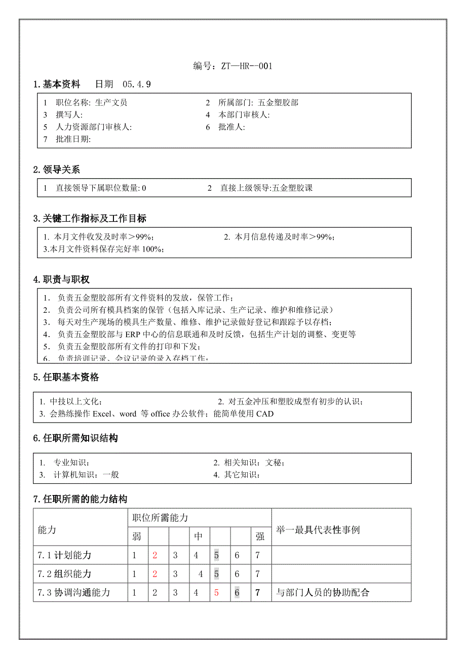 生产文员职位说明_第1页