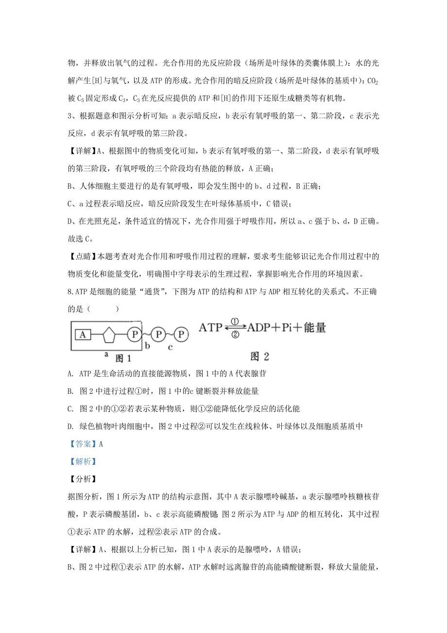 河北省保定市曲阳一中2020届高三生物上学期第一次月考试题含解析_第5页