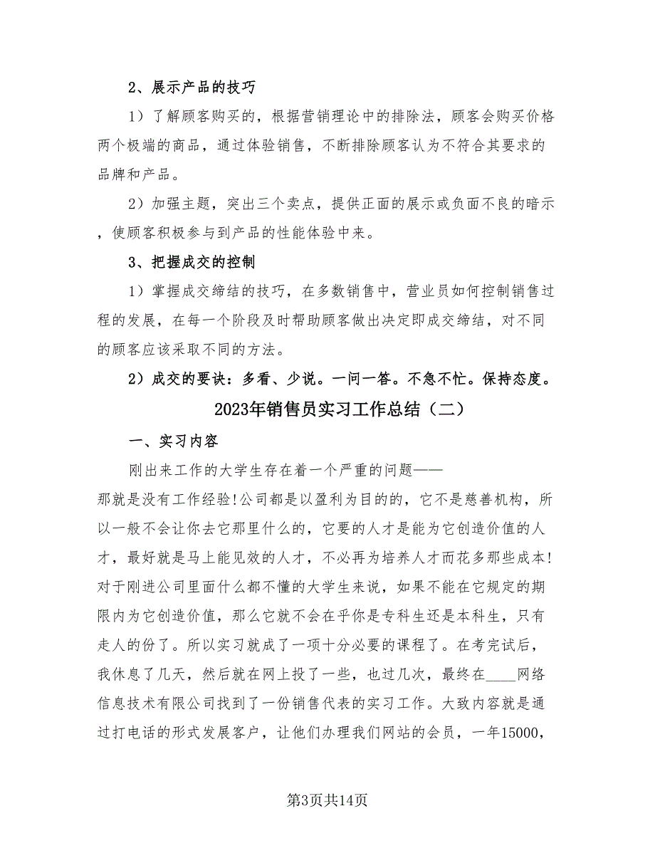 2023年销售员实习工作总结（三篇）.doc_第3页