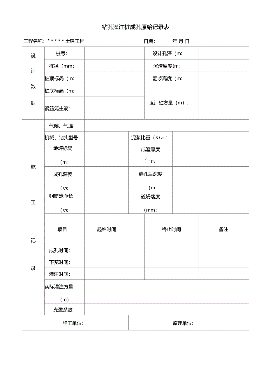 钻孔灌注桩成孔原始记录表_第1页