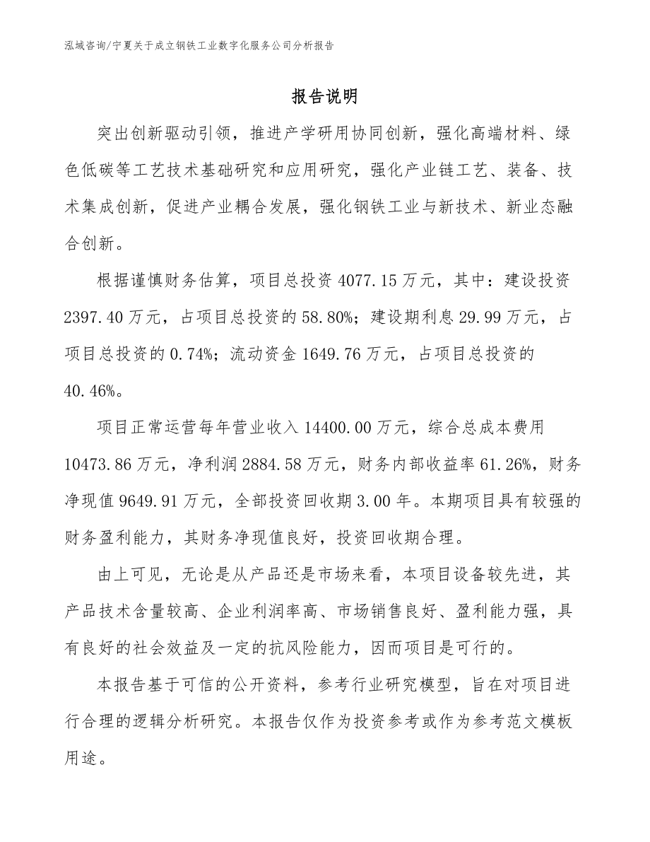 宁夏关于成立钢铁工业数字化服务公司分析报告_第1页