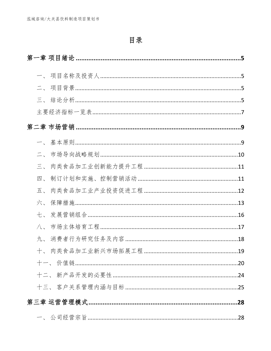 大关县饮料制造项目策划书模板_第1页