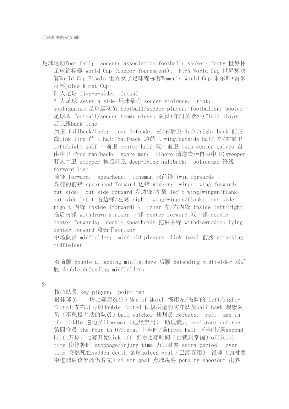 足球相关的英文词汇_第1页