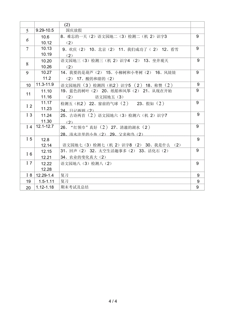 人教版小学语文二年级上册教学计划87_第4页