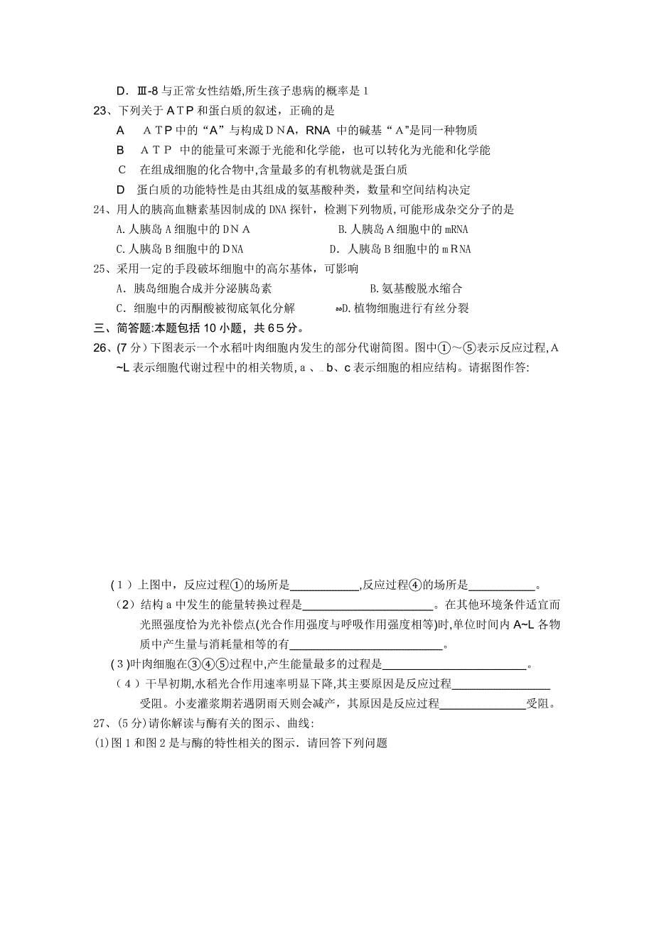 江苏省泰州高三生物上学期期中考试新人教版会员独享_第5页