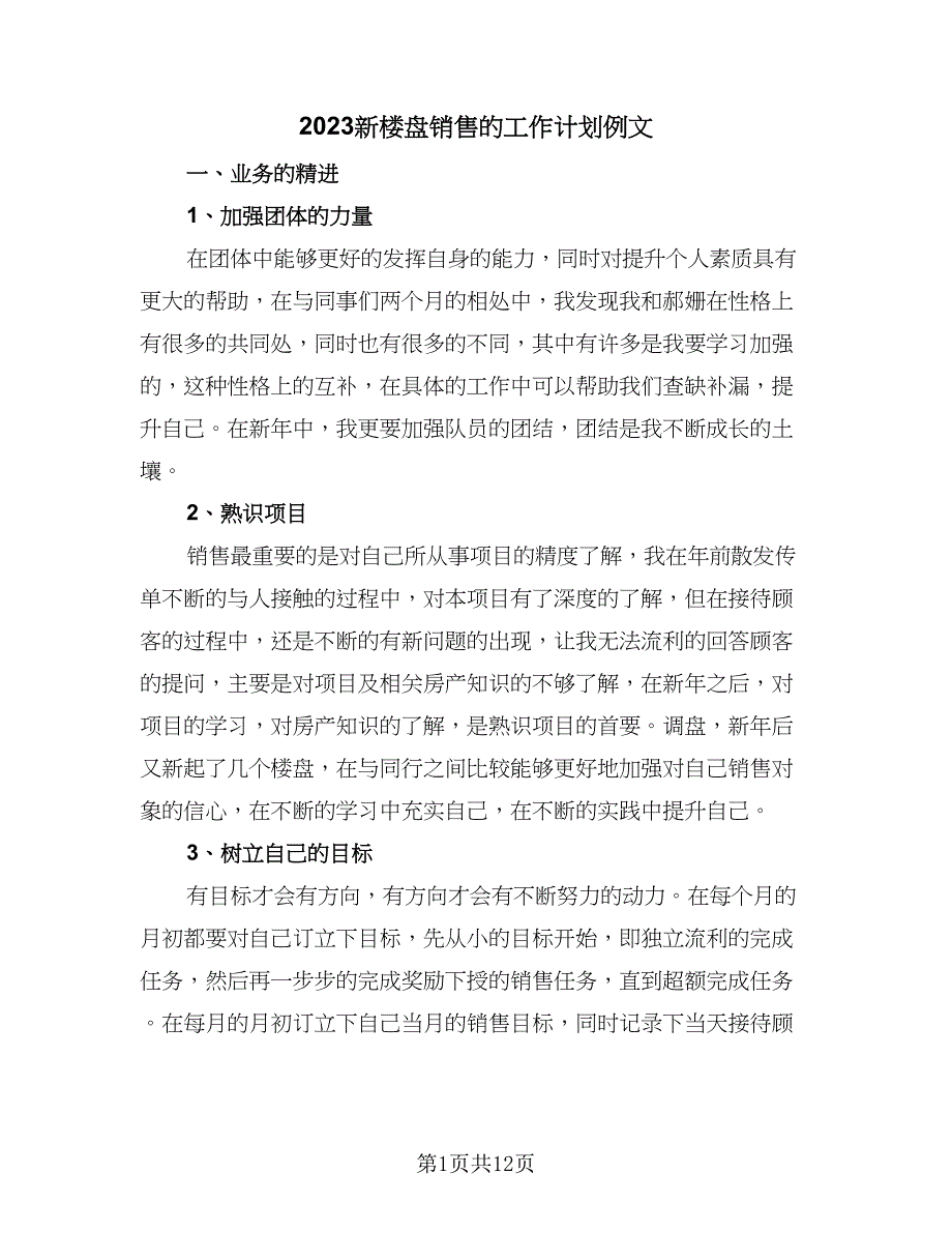 2023新楼盘销售的工作计划例文（四篇）_第1页