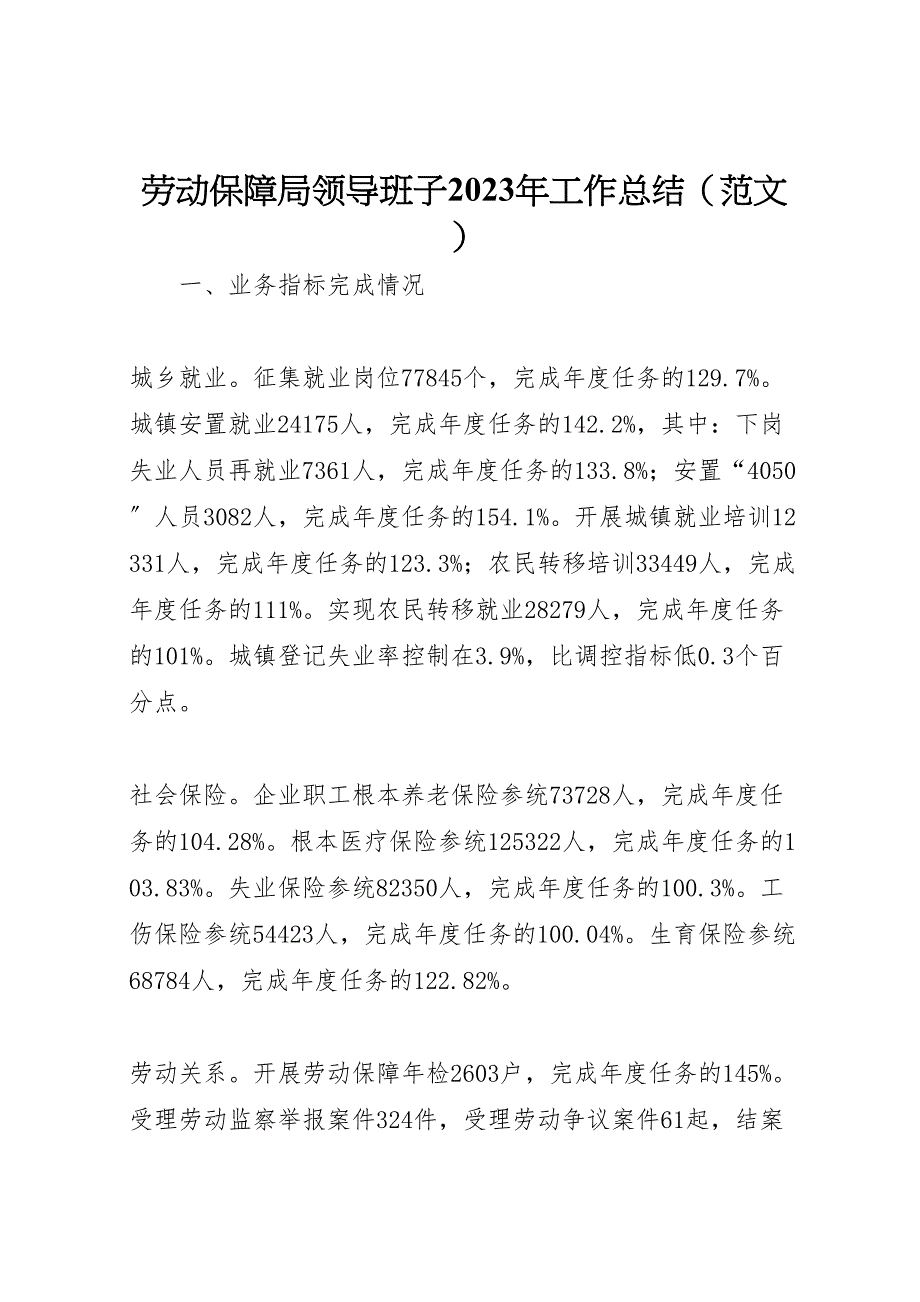 2023年劳动保障局领导班子工作总结（范文）.doc_第1页